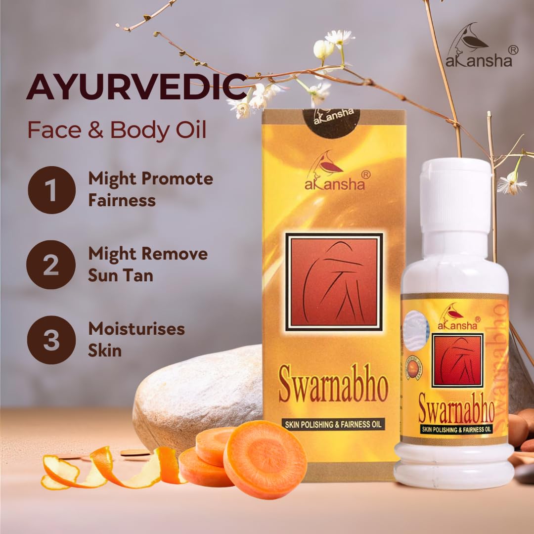 AKANSHA Swarnabho Ayurvedic Natural Face and Body Oil - 100ml Organic Skincare for Glowing Skin & Hydration - Perfect for Daily Moisturizing & Massage Therapy