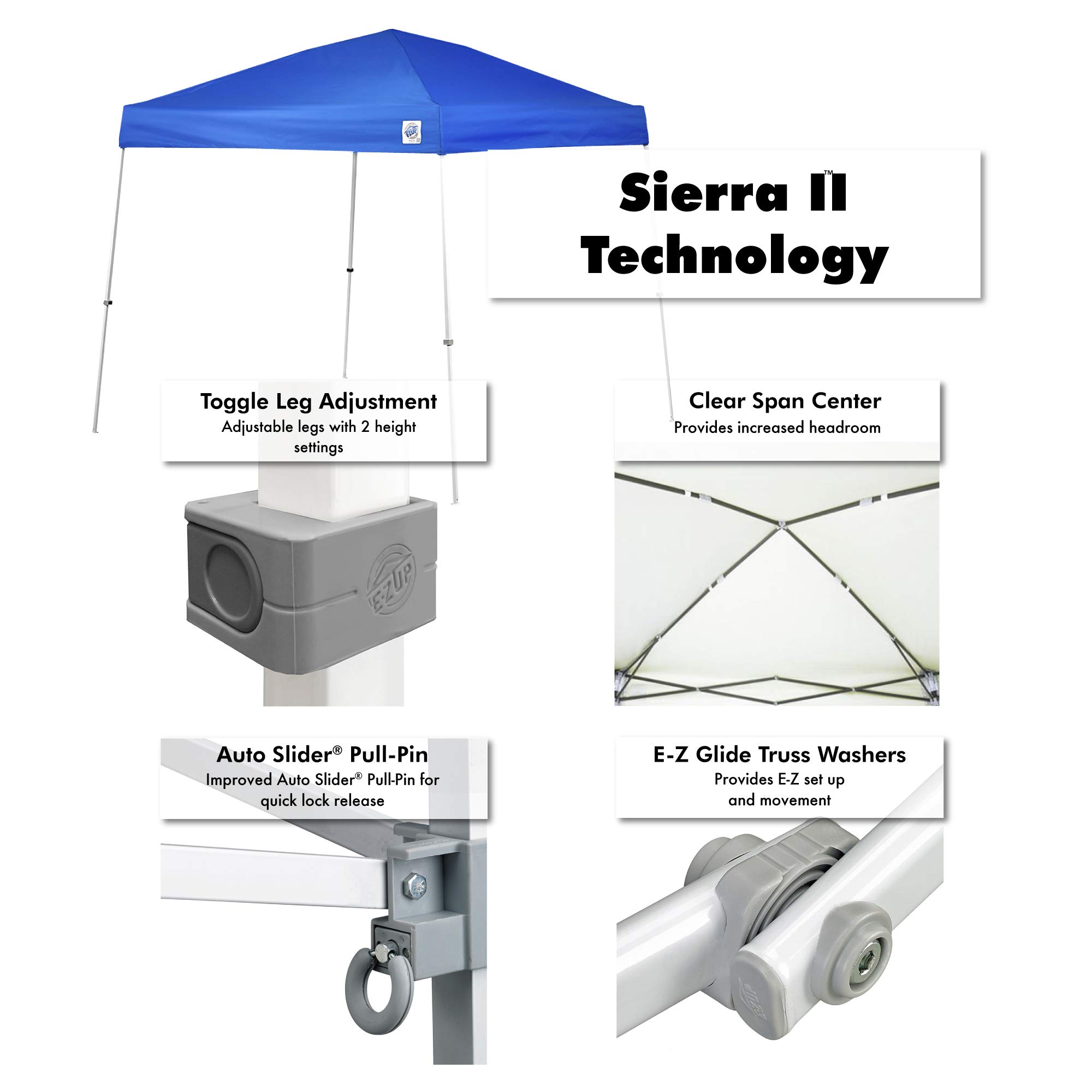 E-Z UP Sierra II Instant Pop Up Outdoor Canopy Tent 10' x 10' with Roller Bag & 4-Piece Spike Set - Royal Blue - Perfect for Backyard Parties, Camping, and Outdoor Events
