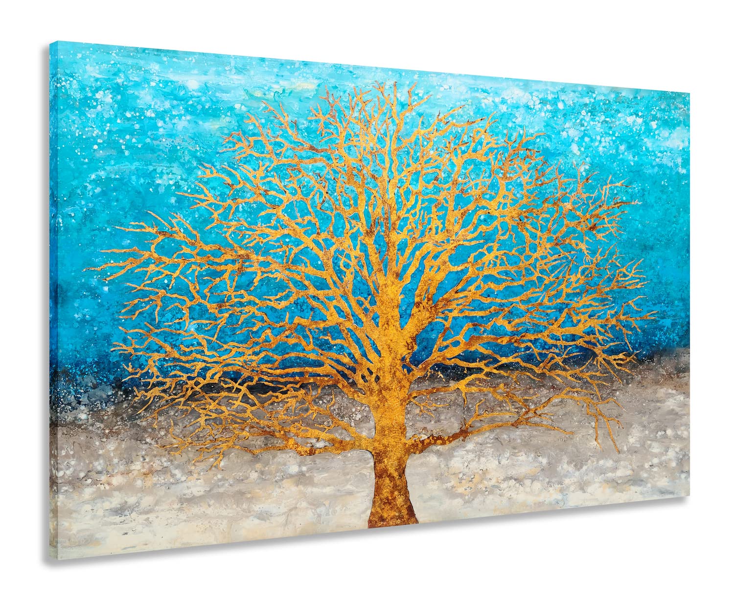 Yihui Arts Tree Canvas Wall Art - Blue and Gold Textured Forest Painting, Modern Landscape Wall Decor for Living Room, Bedroom, Bathroom - Perfect for Home, Office & Gift Giving
