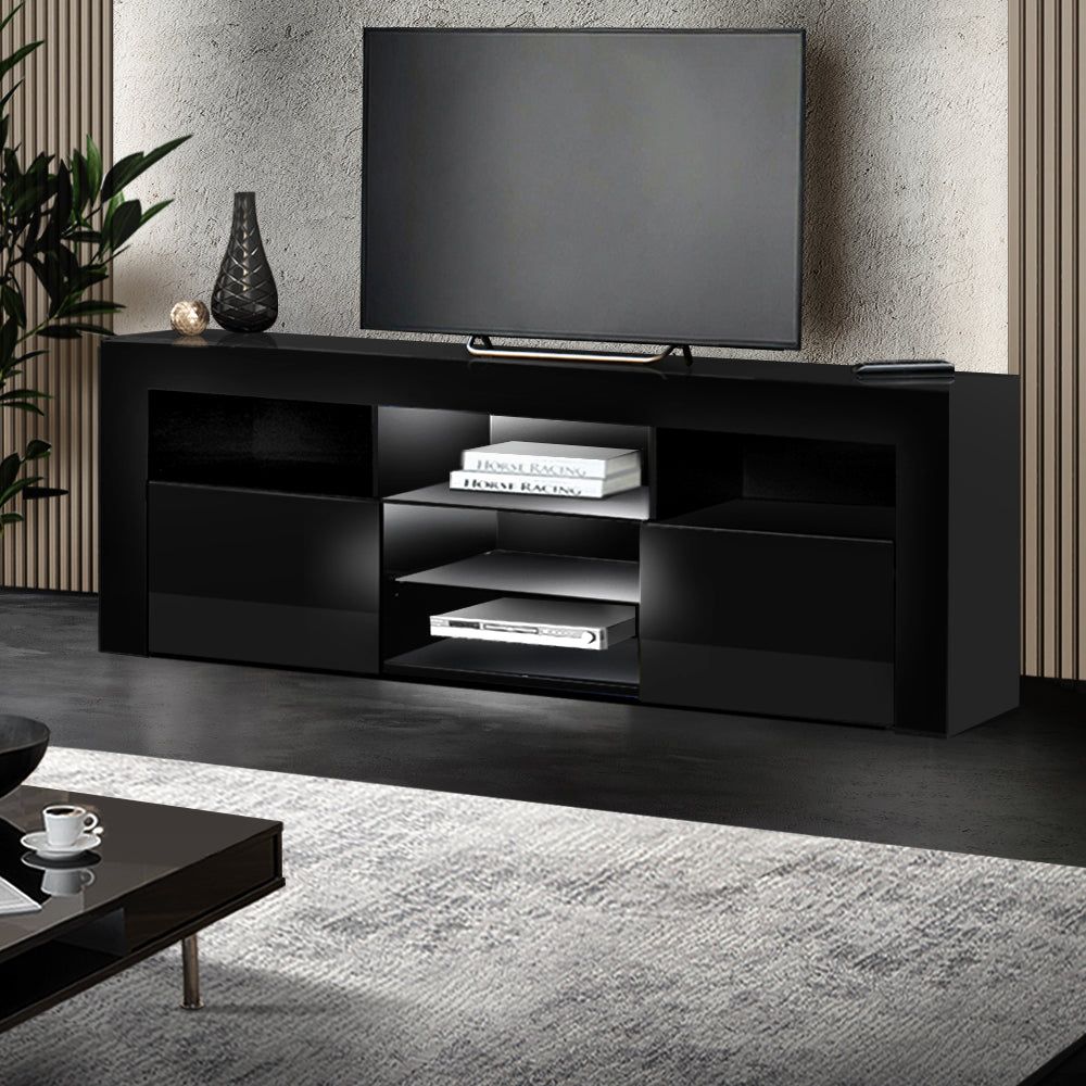 Artiss 160cm Black Bobi LED TV Stand Entertainment Unit - Modern TV Cabinet for Living Room, Bedroom & Home Theater Setup