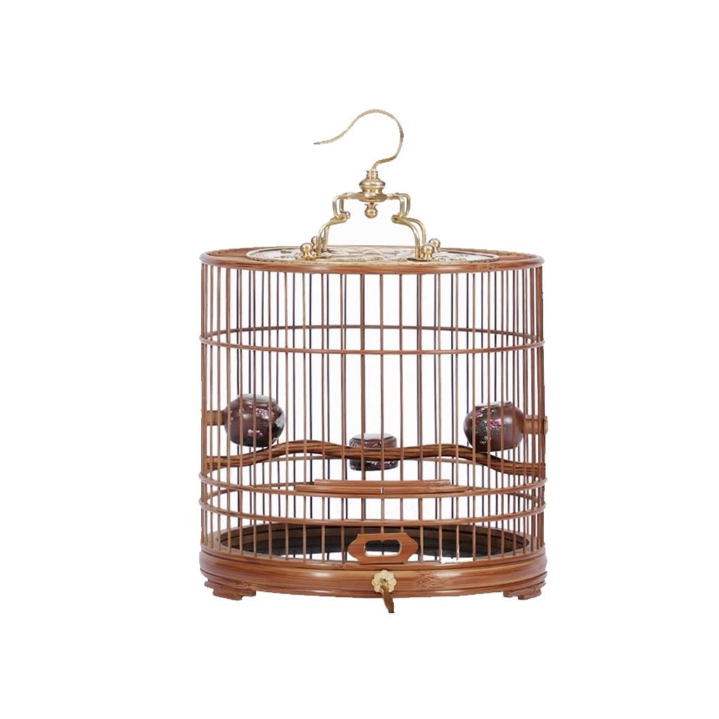 Vintage Purple Bamboo Bird Cage - Handmade Round Parrot Cage with Door for Small Birds | Decorative Birdcage with Hand-Painted Bowl | Perfect for Home Decor, Pet Birds & Indoor Aviary Use