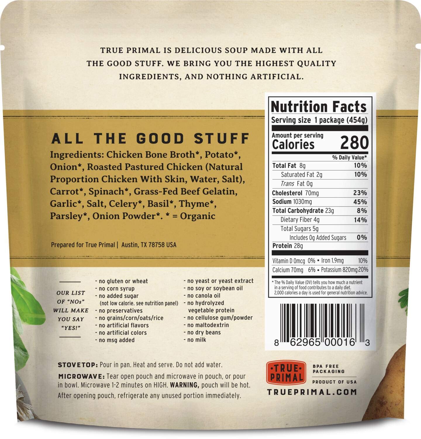 True Primal Tuscan-Style Chicken Soup 8-Pack | Ready to Eat Gluten-Free & Paleo | Pasture-Raised Chicken Bone Broth | Whole30 Approved | Perfect for Quick Meals, Camping & Healthy On-the-Go Nutrition