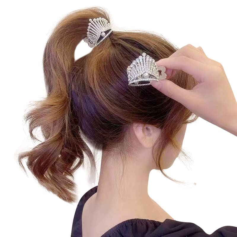 1pc Elegant Crown Hair Clip for Women - High Ponytail Holder with Faux Pearls & Rhinestones, Shining Crystal Hair Accessories for Weddings, Prom, Parties & Special Occasions