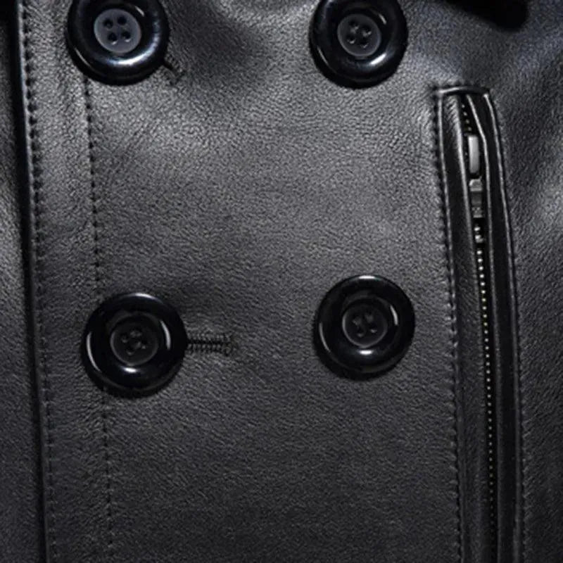 Premium Double Breasted Leather Trench Coat for Men - Waterproof & Stylish Outerwear for Business, Dating & Formal Occasions