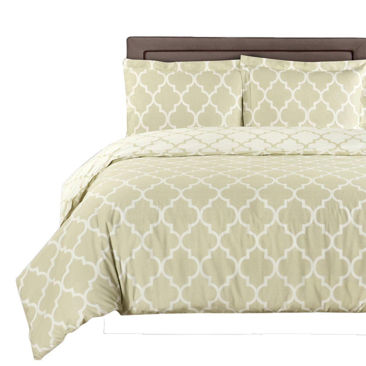 Meridian 250-Thread-Count 100% Cotton King/California King Reversible 3-Piece Duvet Cover Set in Beige & Ivory - Luxury Bedding for Master Bedroom & Guest Room