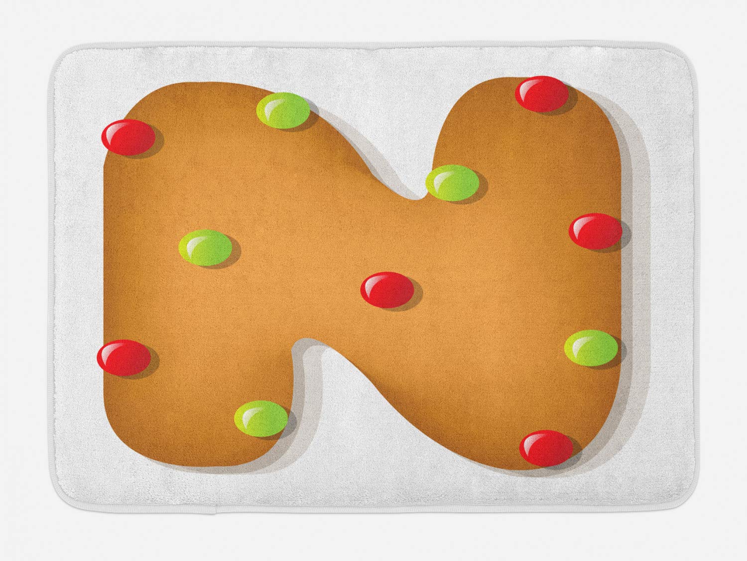 Ambesonne Christmas Alphabet Bath Mat - Letter N with Bicolor Polka Dot Ornaments in Holiday Colors, Non-Slip Plush Bathroom Rug 30