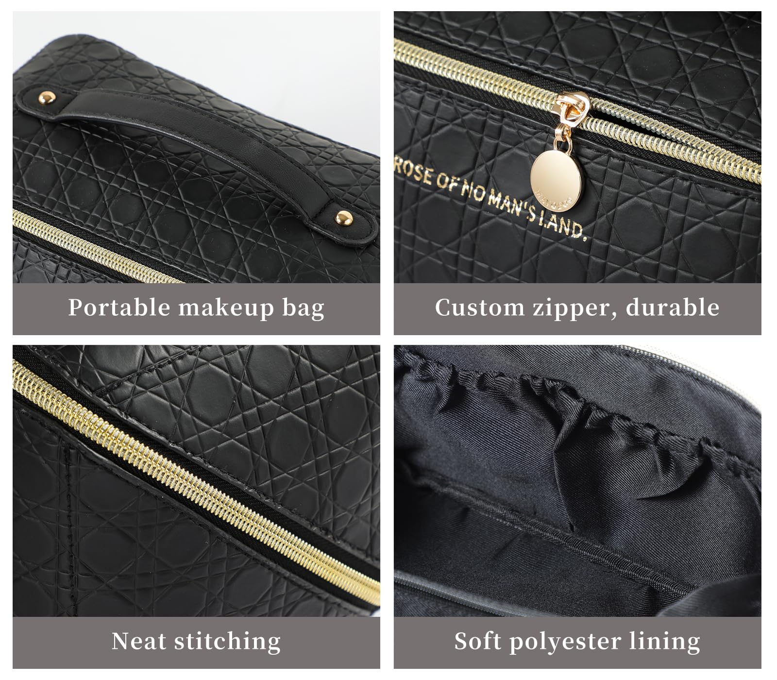 Large Capacity Waterproof Travel Makeup Bag for Women - PU Leather Cosmetic Organizer with Divider, Portable Toiletry Case (Black) | Perfect for Air Travel, Gym, Vacation & Daily Use