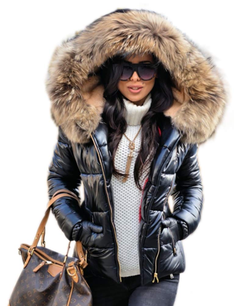 AOX Women's Winter Faux Fur Hooded Down Jacket - Warm Thickened Slim Overcoat for Cold Weather | Perfect for Snowy Days, Outdoor Activities & Fashion Layering