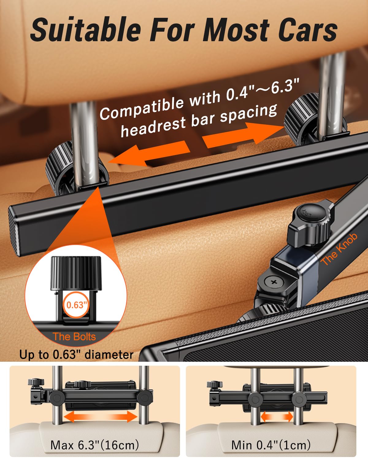 Car Tablet Holder - Aluminum Biaxial Extension Arm iPad Mount for Back Seat | Compatible with iPad Mini/Pro 12.9/10th/9th Gen | Secure Kids Entertainment & Hands-Free Navigation
