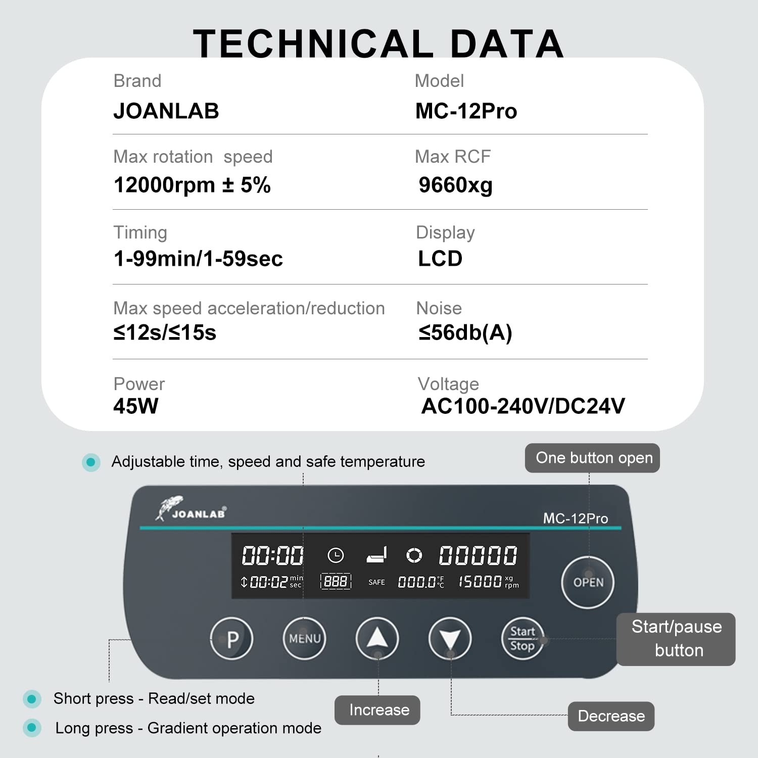 High-Speed Lab Centrifuge Machine - 12,000 RPM Bechtop Microcentrifuge with 3-in-1 Rotor for 0.2/0.5/1.5/2mL Tubes | Ideal for DNA/RNA Extraction, Blood Sample Processing & Laboratory Research