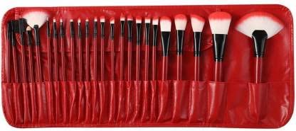 Professional 24-Piece Makeup Brush Set for Face & Eyes - Soft Synthetic Bristles, Red Handle - Perfect for Makeup Artists & Beginners (Home, Travel, Salon Use)