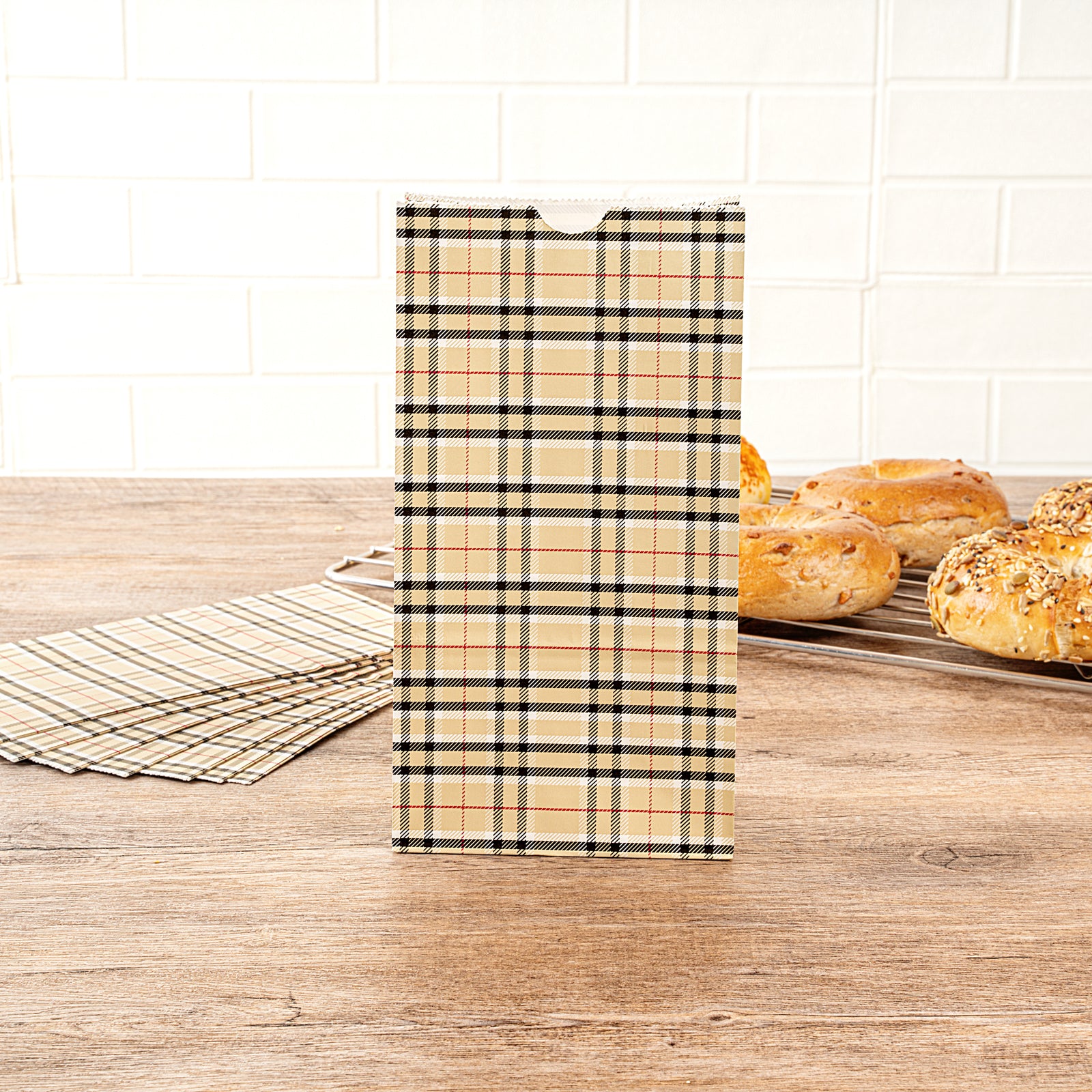 Premium Plaid Paper Bags 4 lb Capacity - 5 x 3.25 x 9.5 Inches - Pack of 100 - Eco-Friendly Gift & Party Favor Bags for Weddings, Birthdays & Retail Packaging