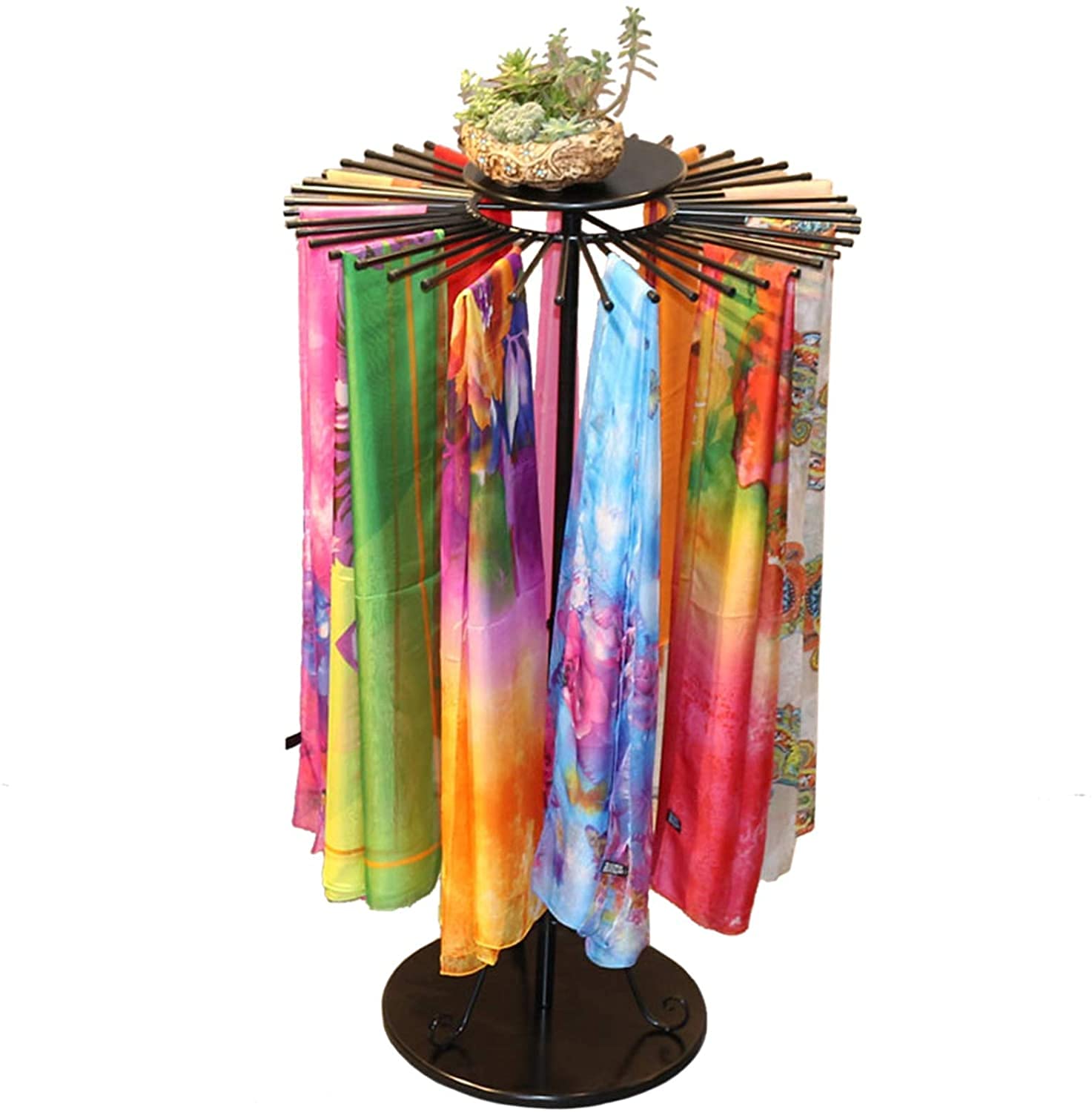 Rotatable 70cm Freestanding Round Scarf Organizer - Metal Display Stand for Shawls, Ties & Belts - Holds 30 Accessories - Black - Perfect for Boutique, Closet & Retail Store Organization