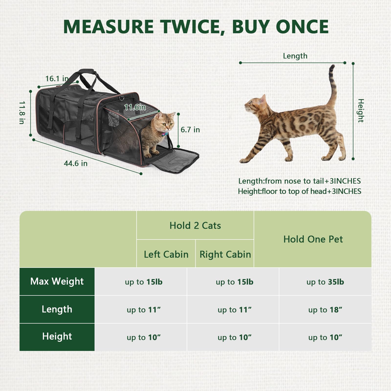 **Premium Double-Compartment Cat Travel Carrier with Built-in Litter Box – Soft, Expandable & Portable for 2 Cats (Up to 35 lbs) – Ideal for Road Trips, Camping, Hiking & Vet Visits – Black**