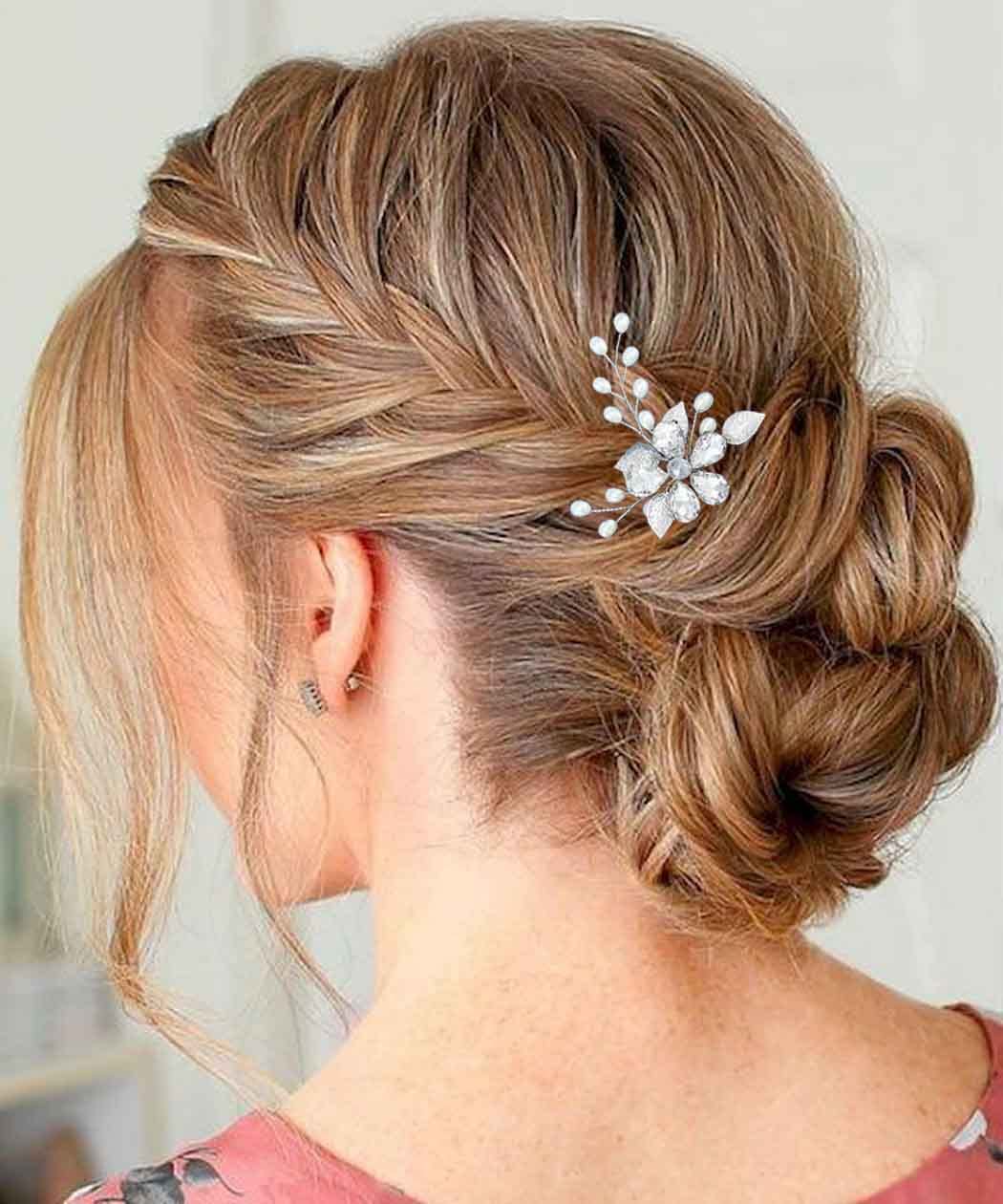 Sparkling Rhinestone Wedding Hair Pins - Silver Crystal Bridal Hair Clips with Pearl & Leaf Design - Elegant Hair Accessories for Bride, Bridesmaids & Women | Perfect for Weddings, Prom, Parties & Special Occasions