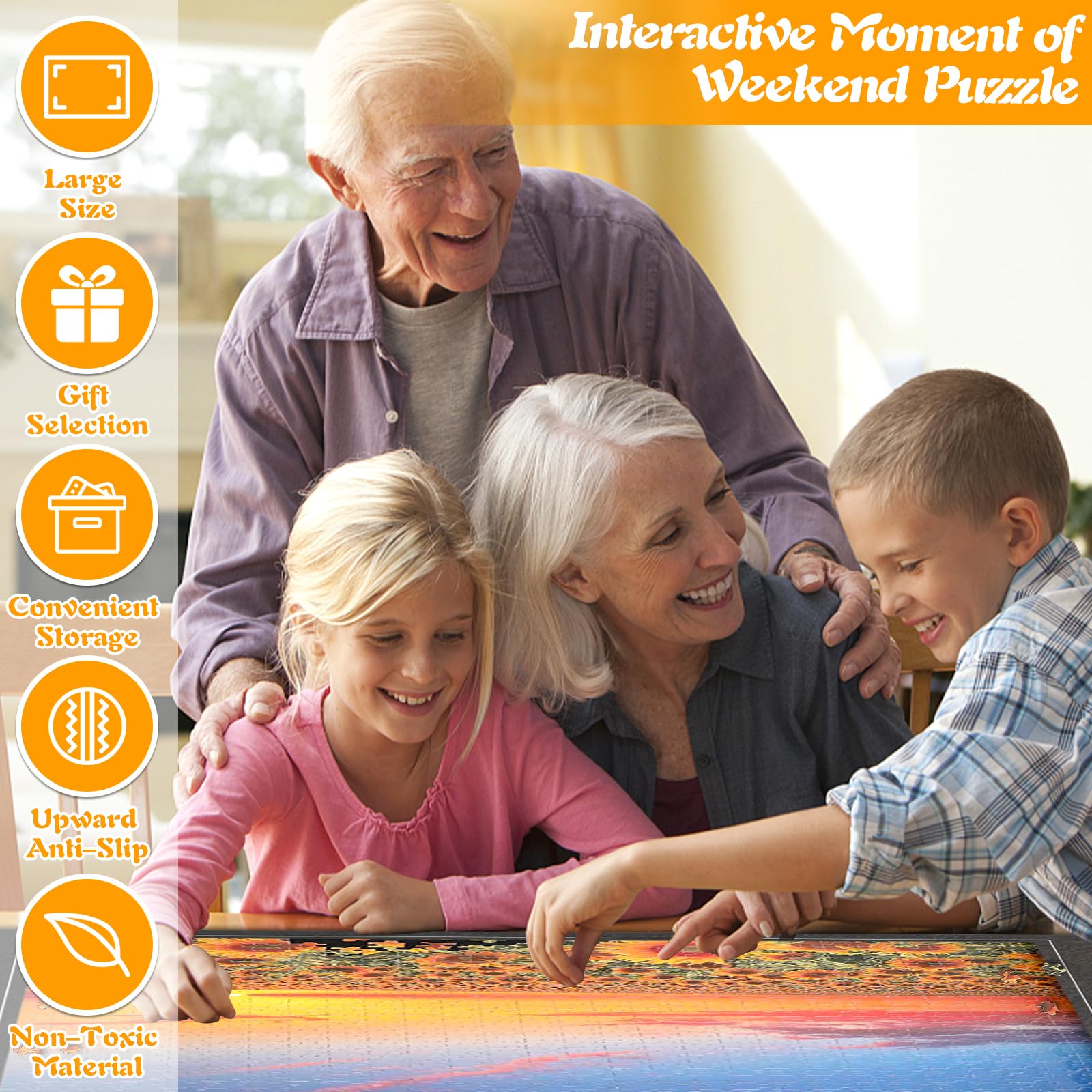 Premium Puzzle Roll Up Mat for 1000-3000 Piece Puzzles - Non-Slip Felt Puzzle Storage Mat with 6 Sorting Trays - Portable & Foldable Puzzle Saver - Perfect for Home, Travel & Puzzle Enthusiasts (Gray)