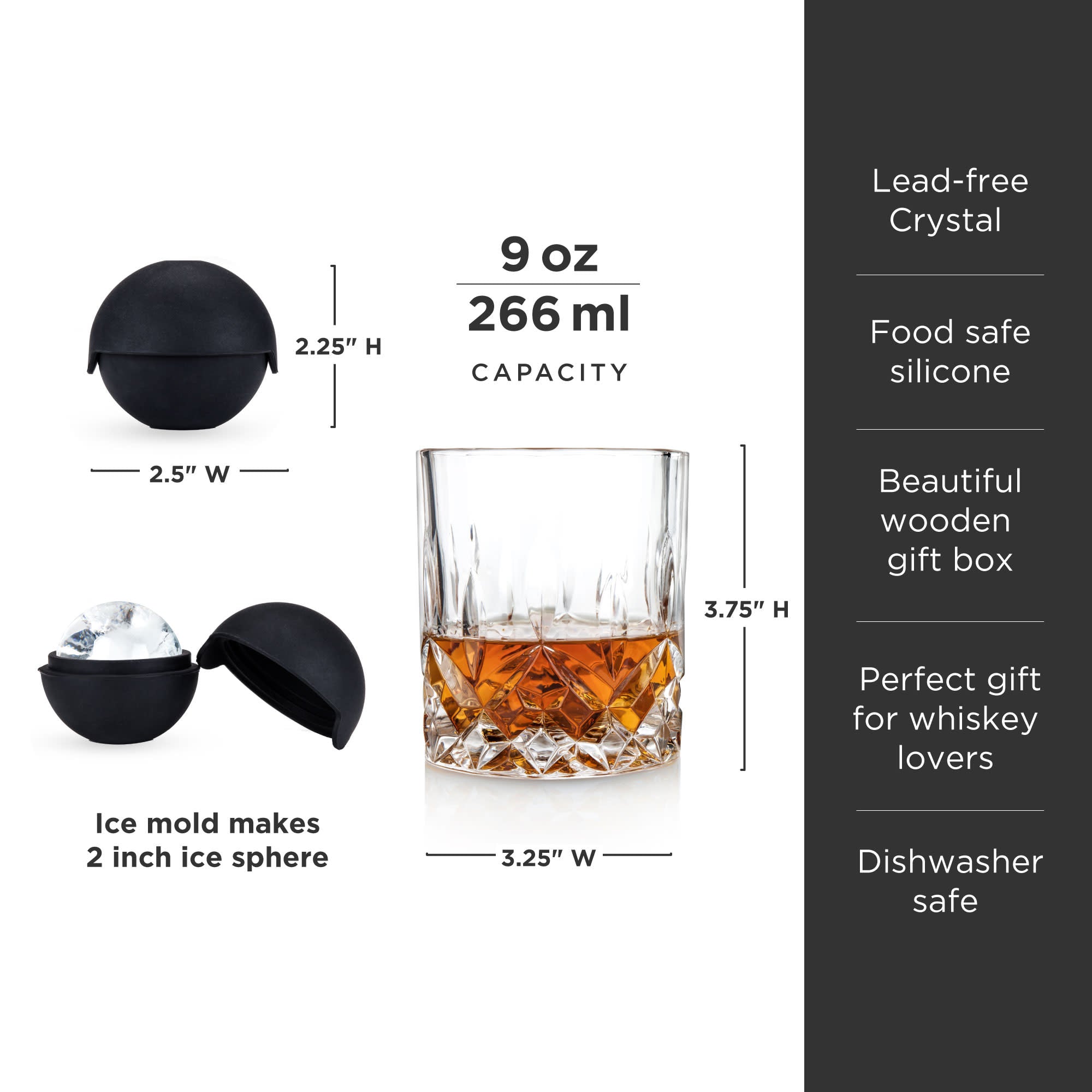 Premium 8-Piece Ice Sphere Mold Set with Crystal Clear Rocks Glasses - Perfect for Whiskey, Bourbon & Cocktail Entertaining at Home