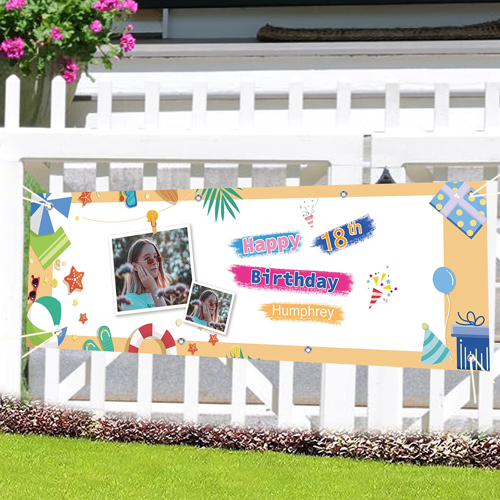 Personalized Happy Birthday Banner with Photo & Name - Custom Rose Gold & Black Anniversary Party Backdrop for Women, Men & Kids | Perfect for Birthday Celebrations, Baby Showers & Special Events