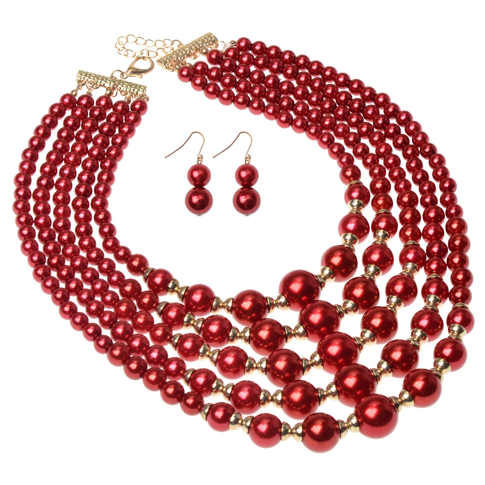 Elegant Multi-Strand Simulated Pearl Resin Chain Statement Choker Necklace for Women & Girls – Perfect for Parties, Weddings, and Evening Events