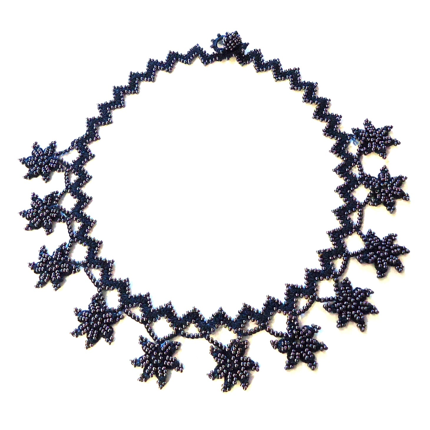 Handmade Silk Crochet Necklace with Seed Beads - Indigo Blue Boho Jewelry for Women - Perfect for Weddings, Parties & Everyday Wear