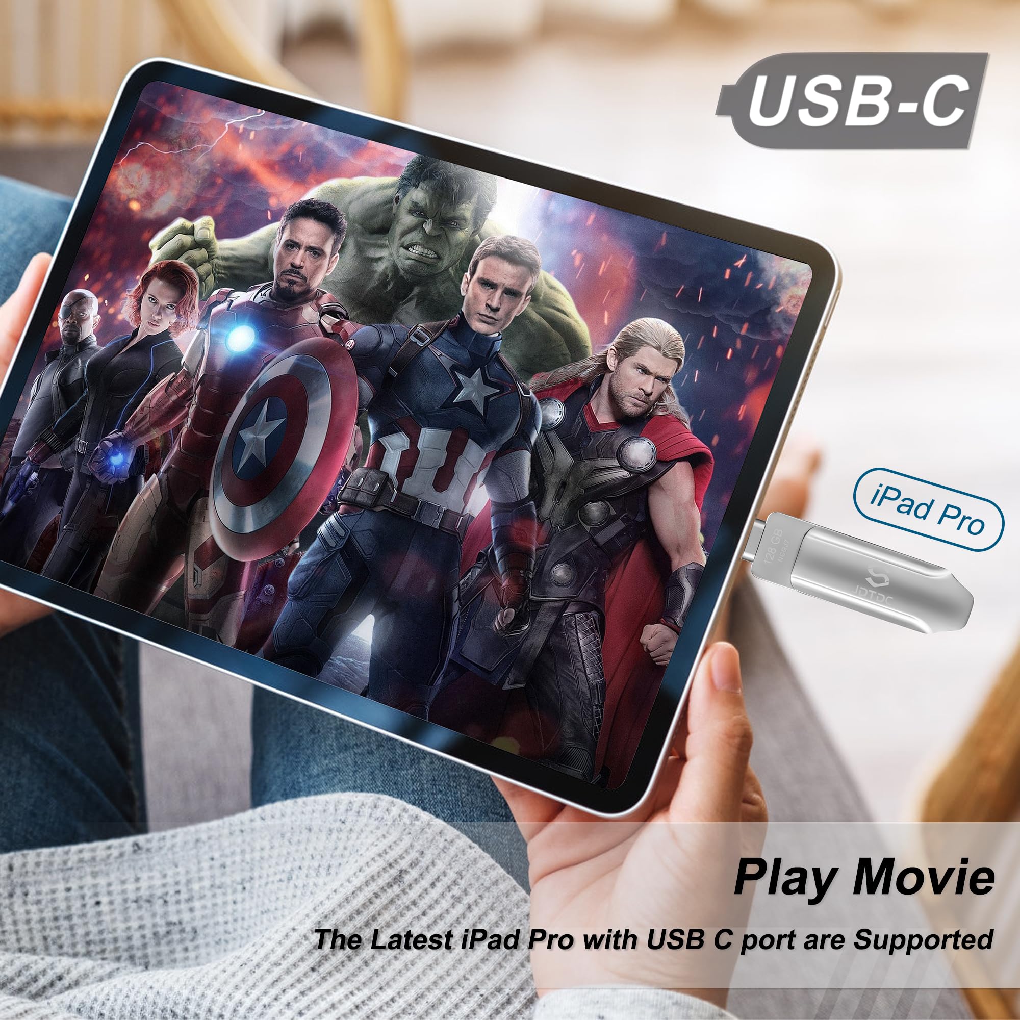 128GB Photo Stick for iPhone 15/16, USB Flash Drive with Lightning & USB-C Ports, External Memory Storage for iPhone iPad Android - Perfect for Photo Backup, File Transfer and Extra Storage on the Go