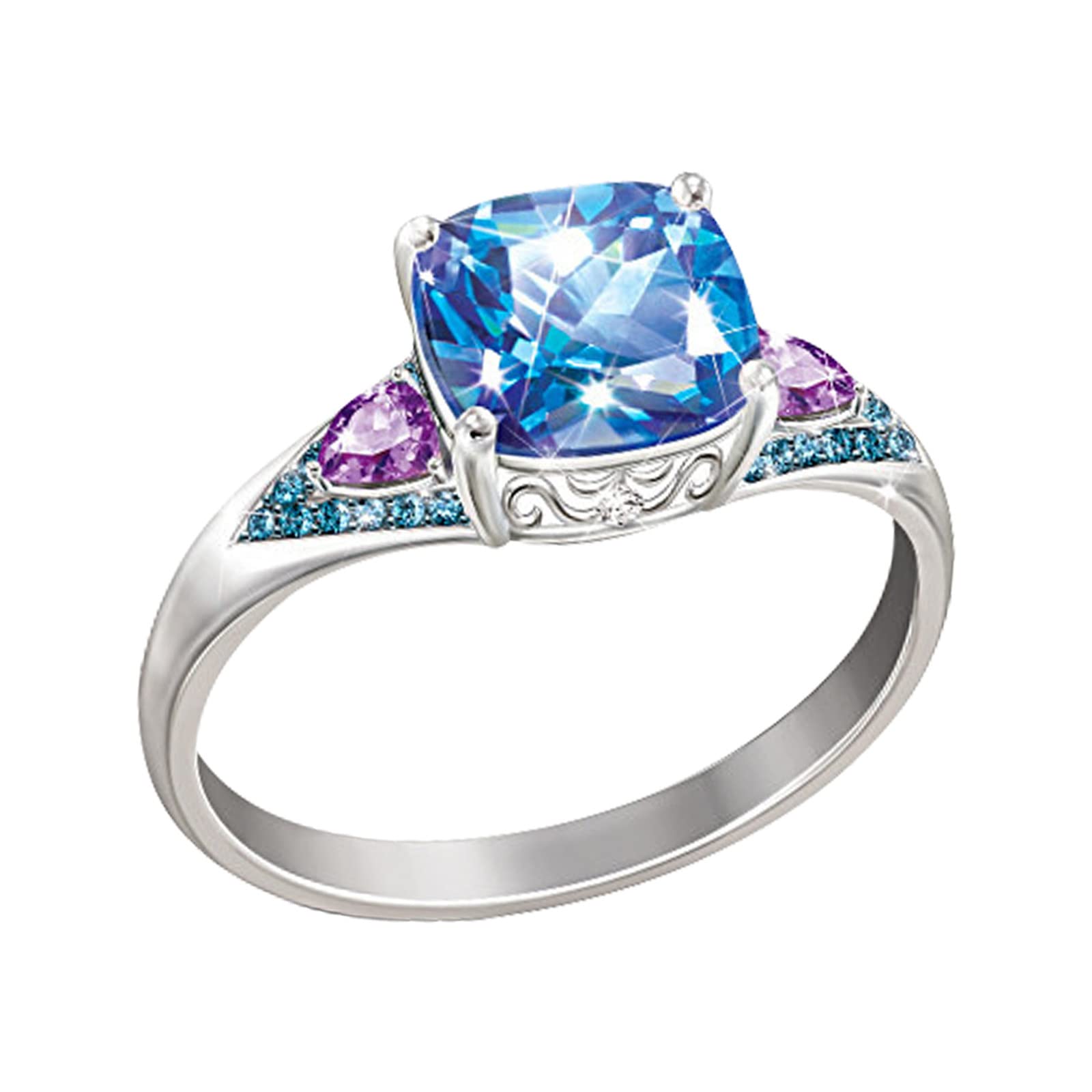 Square Blue Crystal Diamond Ring for Women - Elegant Fashion Jewelry & Engagement Ring - Perfect for Weddings, Parties & Special Occasions