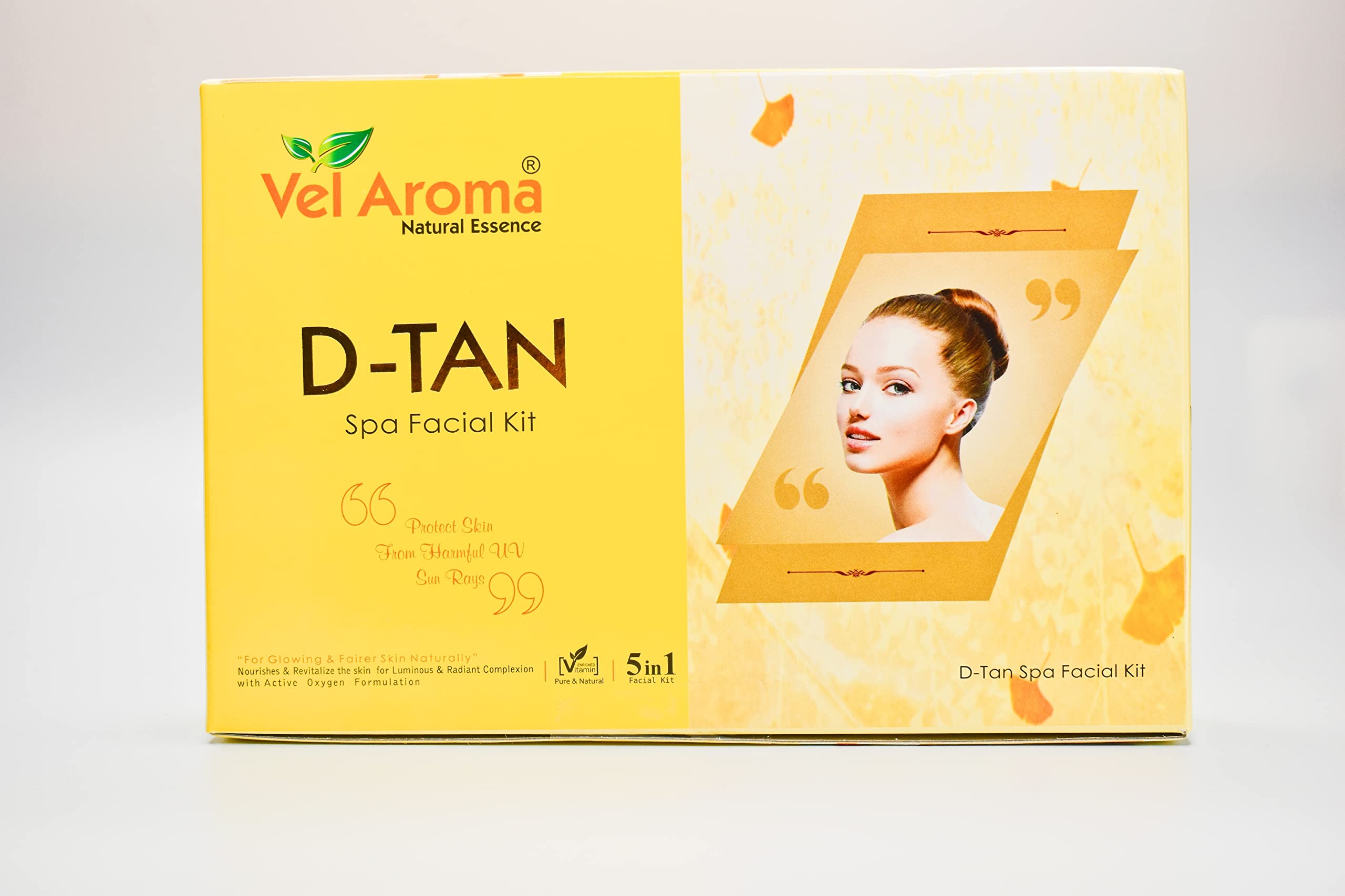 Vel Aroma D-TAN Facial Kit - Deep Cleanser, Exfoliating Scrub, Nourishing Gel, Whitening Cream & Firming Face Mask (255g) | Brightening & Anti-Aging Skincare Set for Glowing Skin at Home Spa