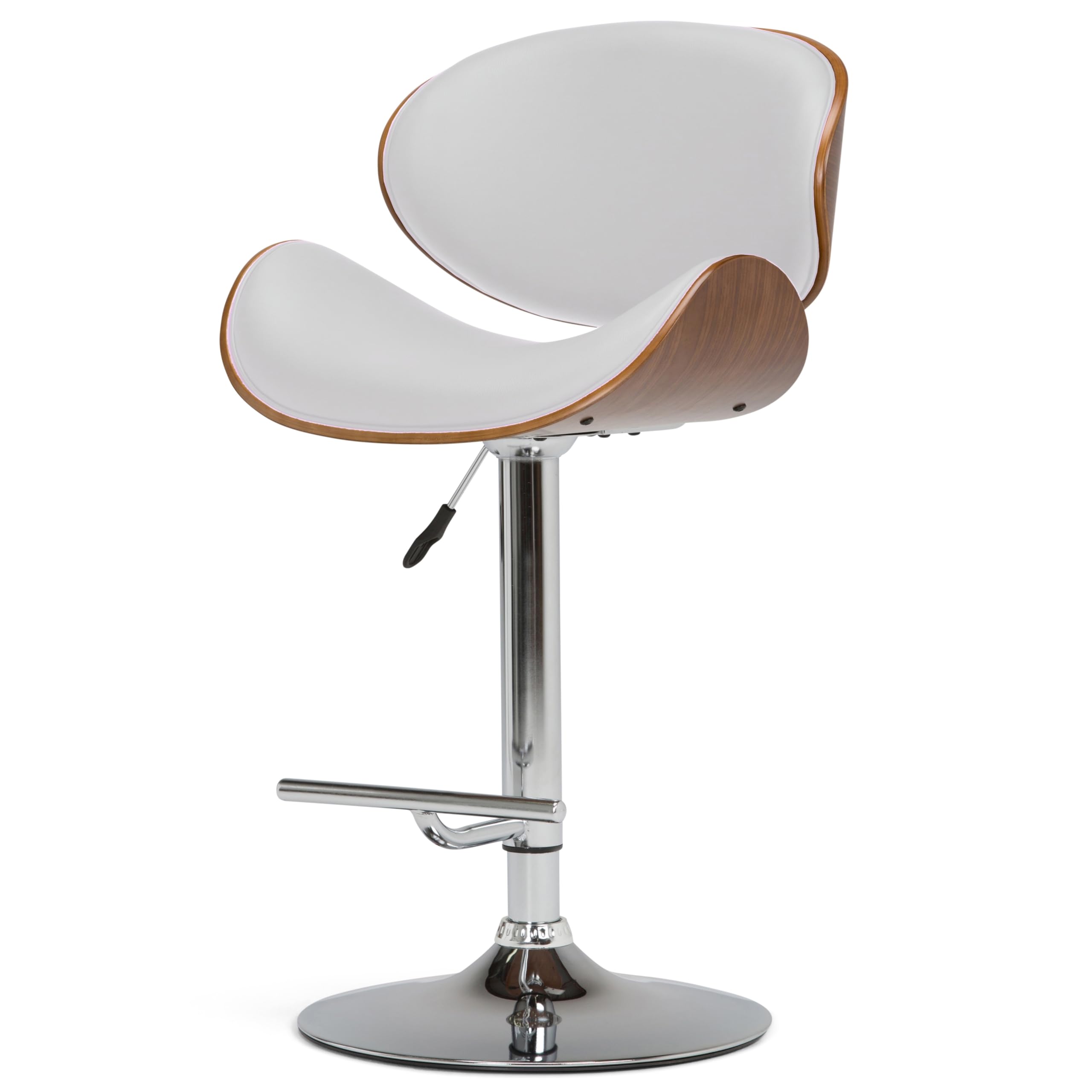 SIMPLIHOME Marana 33 Inch Adjustable Height Bar Stool - Mid Century Modern Bentwood Design with White Vegan Faux Leather Seat - Perfect for Kitchen Island, Breakfast Bar & Dining Room Decor
