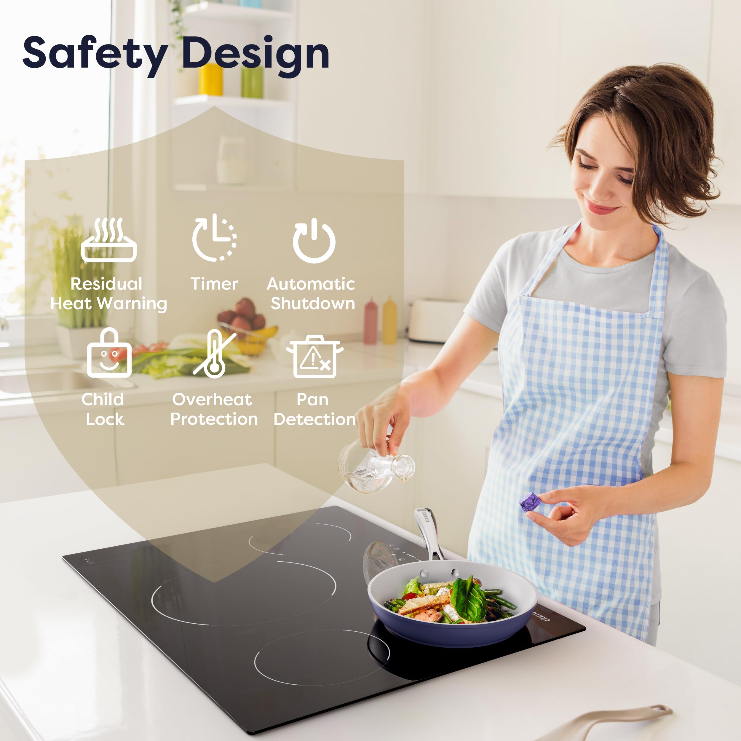 CIARRA 30 Inch 8200W Built-In Induction Cooktop with 4 Burners, Booster Function, Timer & Child Lock - Perfect for Modern Kitchens, Fast Cooking & Family Safety