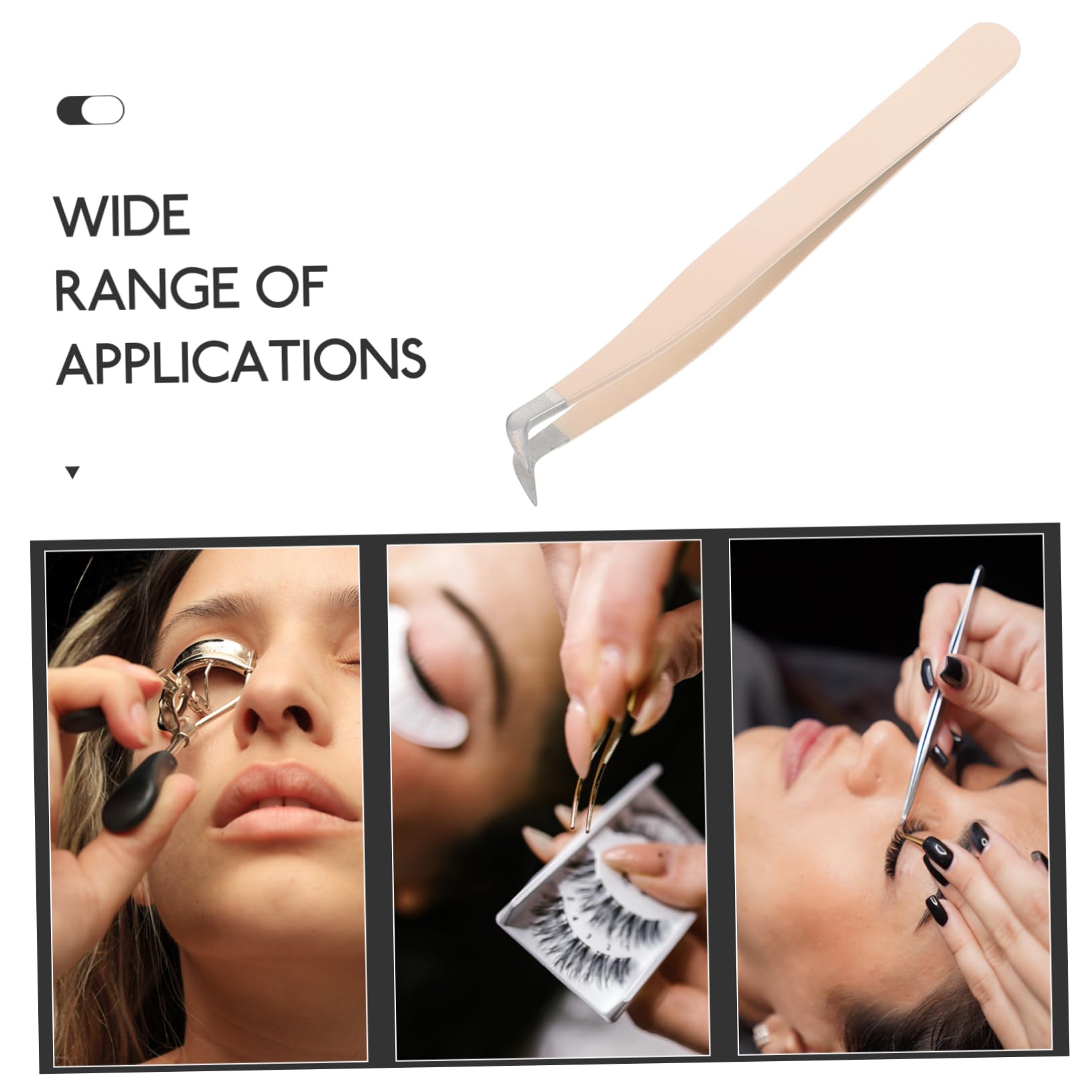 Bent Tip Eyelash Tweezers for False Eyelash Application & Removal - Professional Makeup Tool for Lash Extensions & DIY - Precision Curved Design for Easy Use at Home or Salon (Beige)