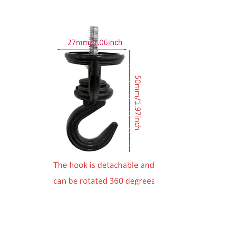 4Pcs Black Swag Hooks - Heavy Duty 360 Degree Rotating Ceiling Hooks for Hanging Plants, Lights & Decor - Rustproof Metal Swivel Hooks for Indoor & Outdoor Use