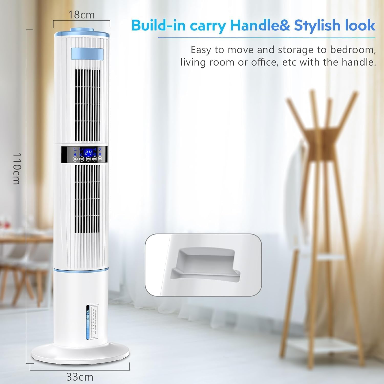 Portable Air Conditioner Tower Fan with Water Cooling & Remote Control - 4 Modes, 24H Timer, 65W, 4L Tank - Perfect for Bedroom, Office & Home Cooling