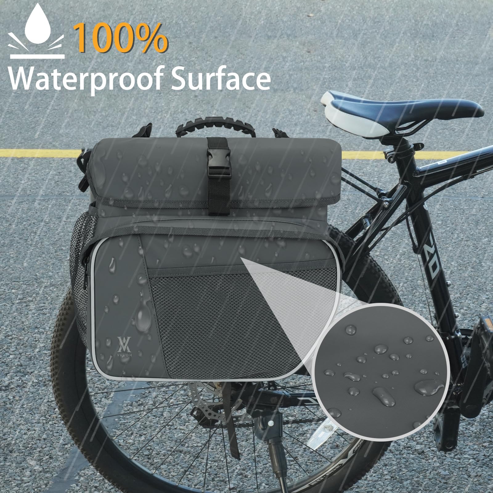 Waterproof 36L Double Panniers Bike Bags - Reflective Safety Saddle Bags for Rear Rack Bicycles, Universal Fit for Most Bicycle Racks with Included Rain Cover (Grey) - Perfect for Commuting, Touring & Outdoor Adventures