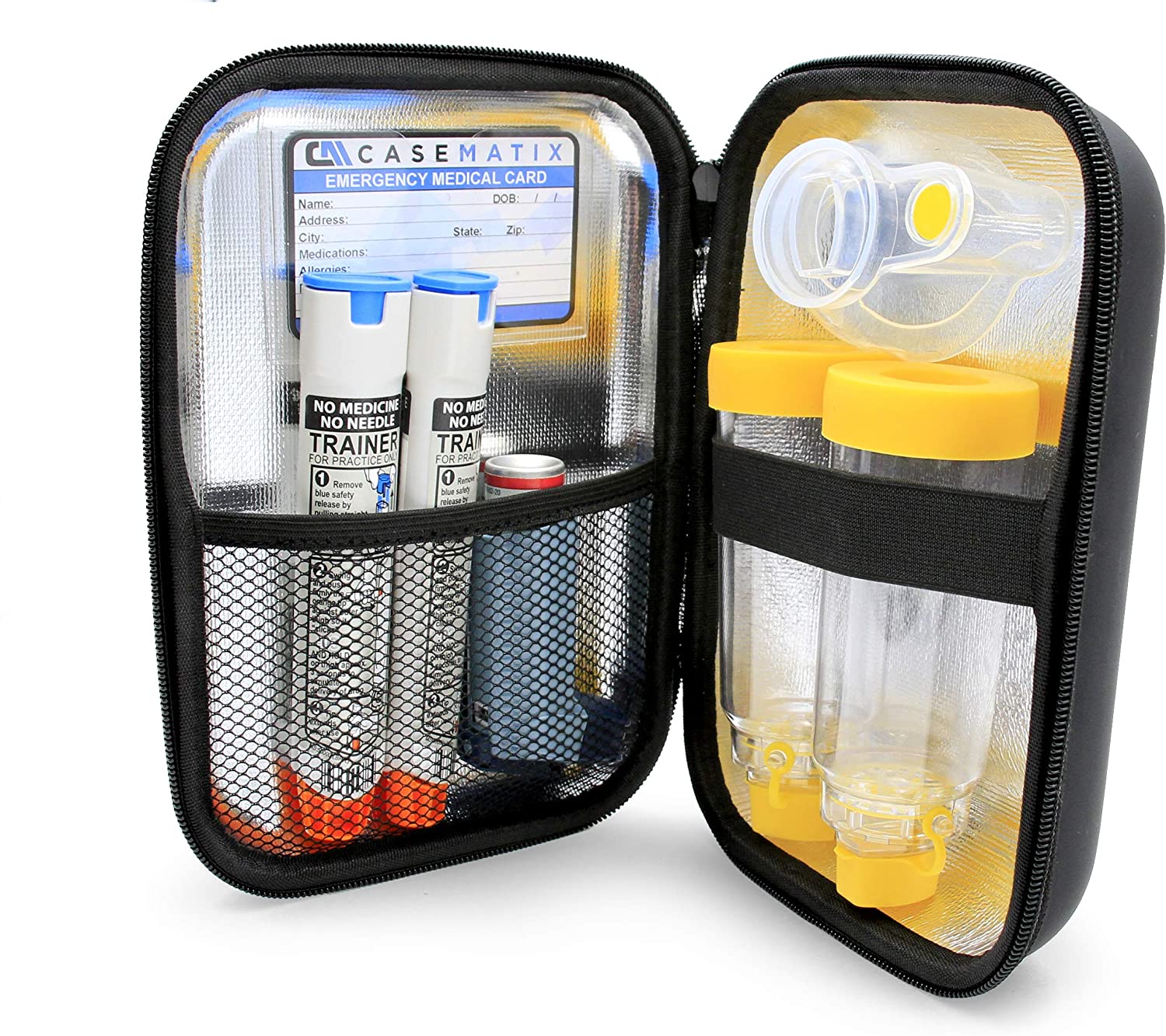 CASEMATIX 8 Insulated Asthma Inhaler Travel Case - Portable Medicine Organizer for Adults & Kids - Fits Inhaler Spacer, Masks & Allergy Medications - Perfect for Travel, School & Outdoor Activities