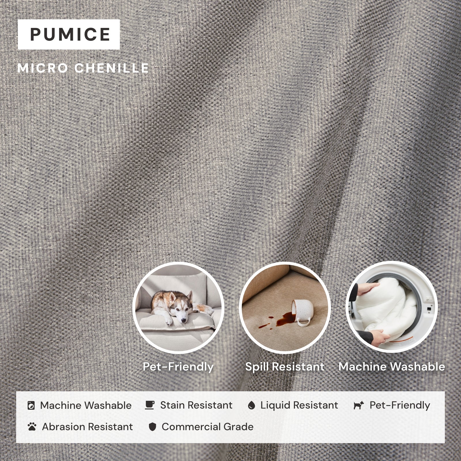 King Upholstered Platform Bed with Headboard - Micro Chenille Fabric in Pumice Color | Modern Bedroom Furniture for Master & Guest Rooms