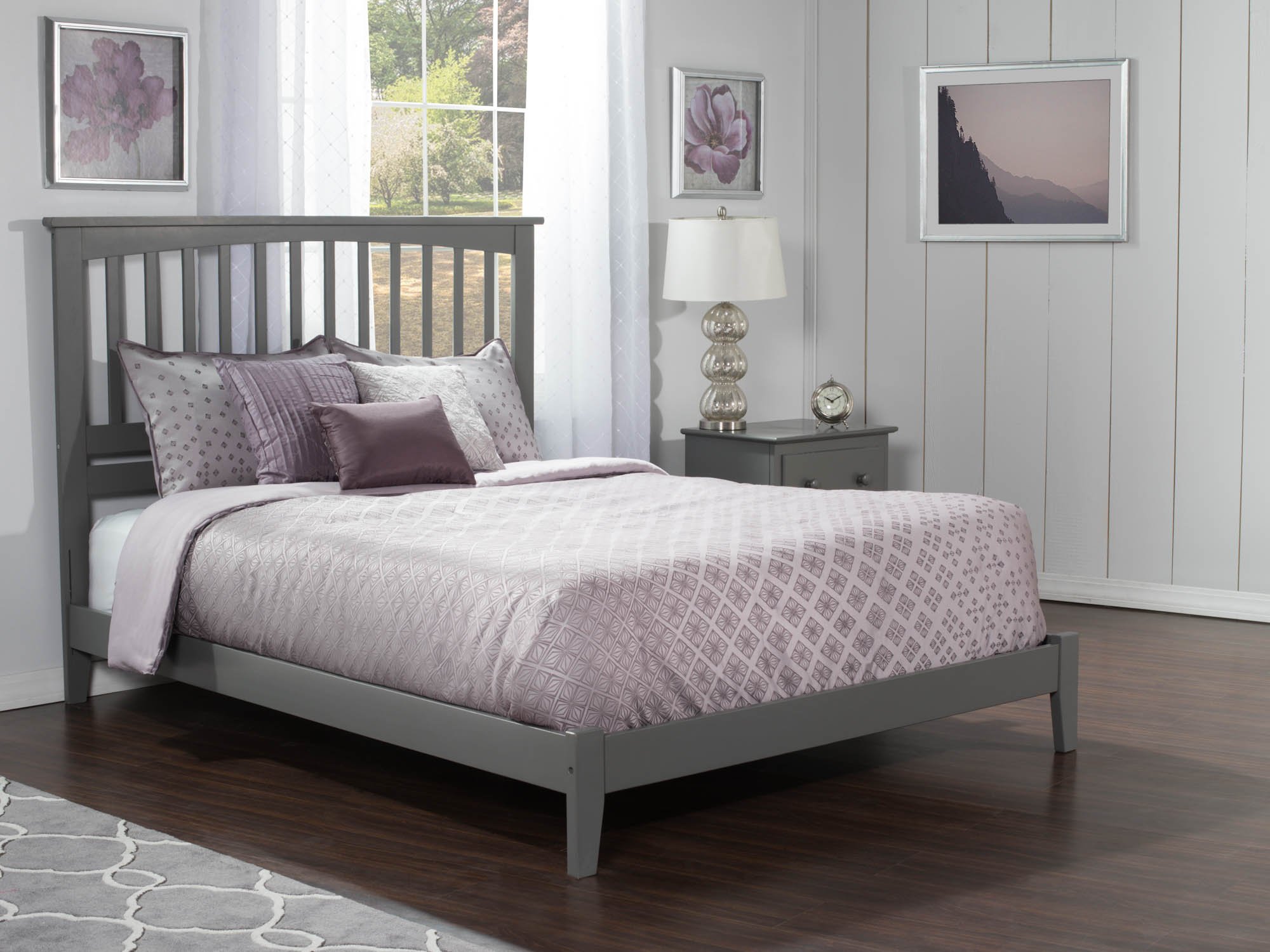 AFI Mission Queen Size Foundation Bed Frame with USB Charging Ports, Grey - Perfect for Modern Bedrooms & Guest Rooms