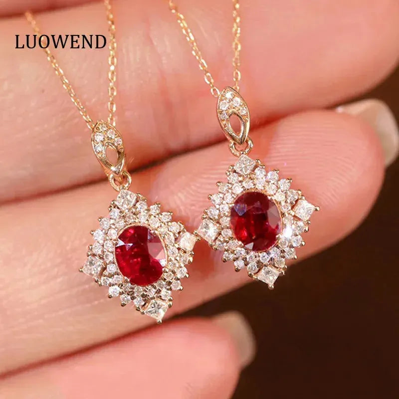 18K Rose Gold Ruby Pendant Necklace for Women - Elegant Diamond Accent Wedding Jewelry (Customizable) | Perfect for Bridal, Anniversary, Valentine's Day & Special Occasion Gifts
