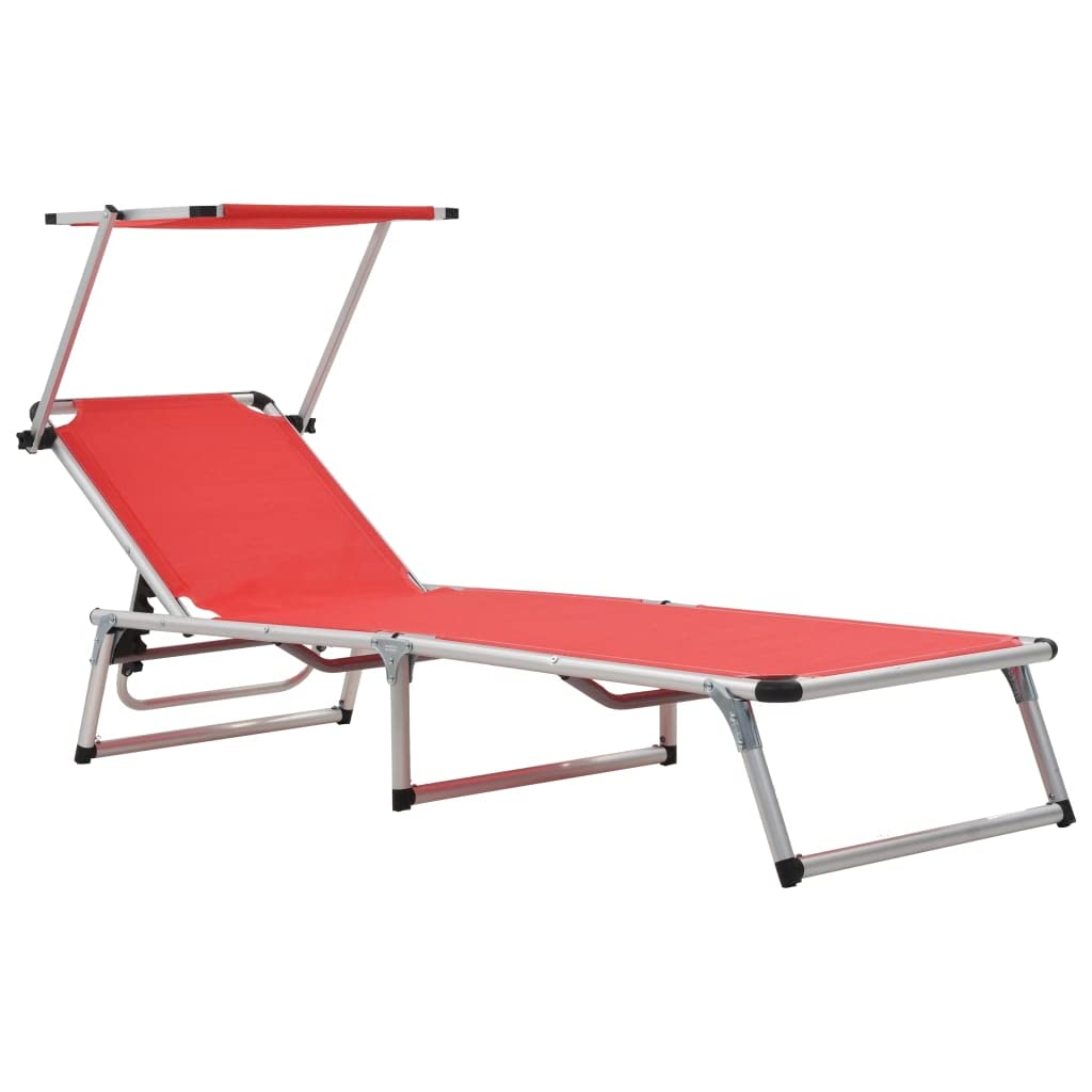 Foldable Patio Sun Chair - Portable Adjustable Chaise Lounge for Outdoor Camping, Beach, Poolside & Backyard Relaxation - Aluminum Frame with Textilene Fabric (Red) - Perfect for Sunbathing, Lounging & Vacation Getaways