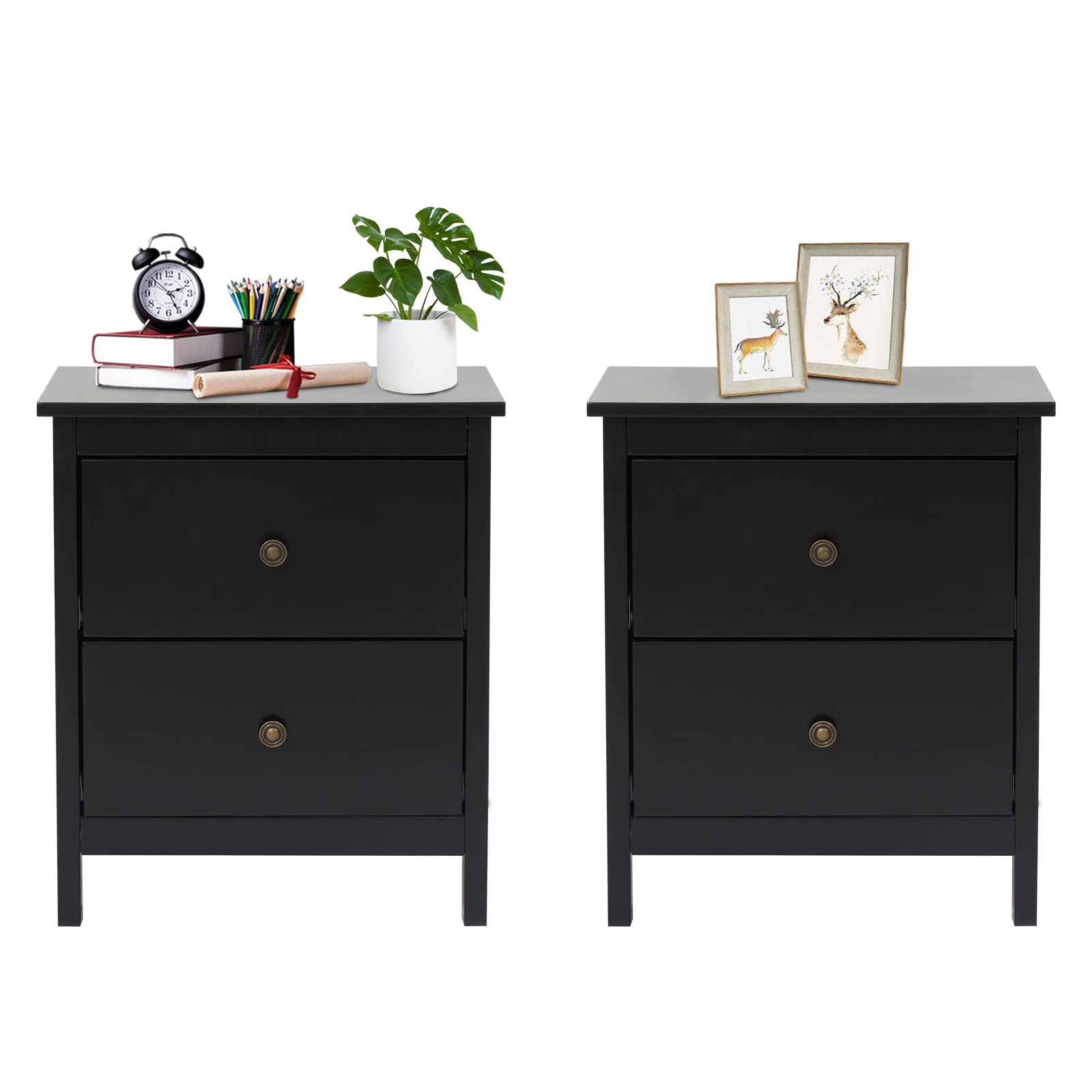 Kinbor Black Nightstands Set of 2 - Modern End Tables with Drawers, Bedside Sofa Side Tables for Bedroom, Living Room & Office - Perfect for Small Spaces, Guest Rooms and Apartment Decor