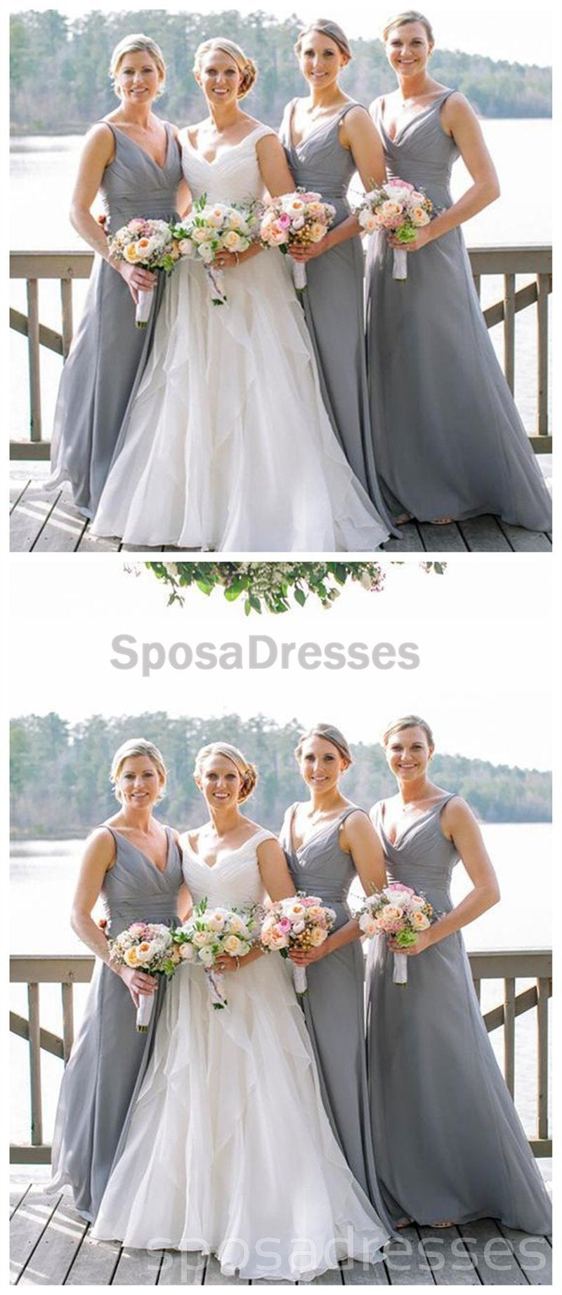 Custom V-Neck Chiffon Long Bridesmaid Dresses - Elegant & Affordable (WG236) | Perfect for Weddings, Proms, and Formal Events