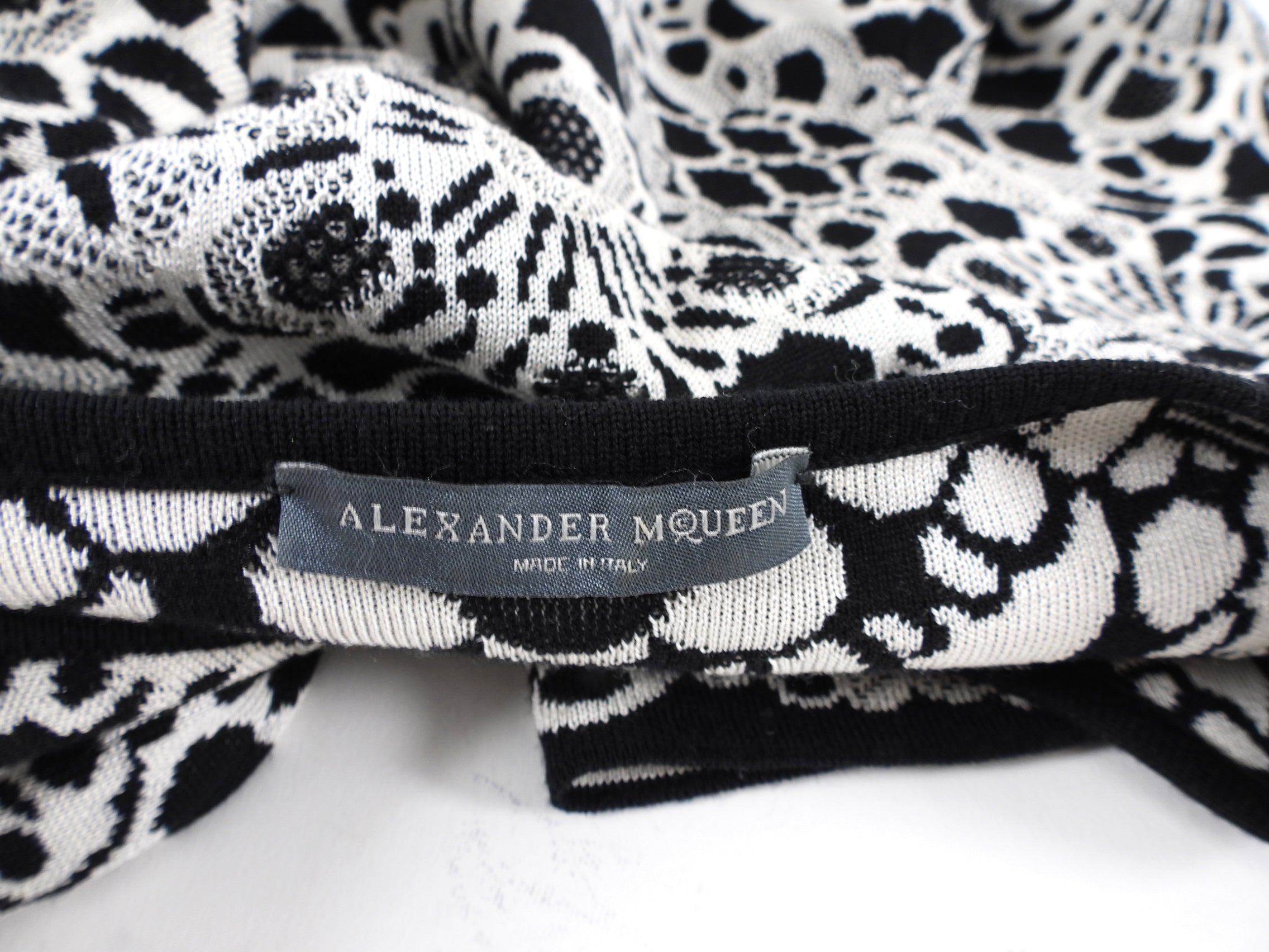 Alexander McQueen Black & White Intarsia Knit Skater Dress - Women's Sleeveless A-Line Mini Dress for Party, Cocktail & Evening Wear