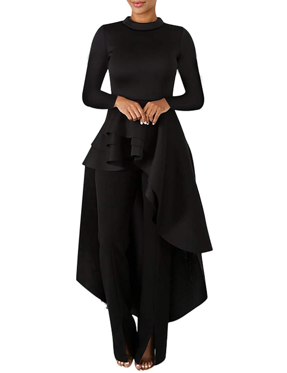 Lrady Women's Casual Shirt Dress - Asymmetrical High Low Ruffle Blouse Peplum Top Long Tunic Dress for Work, Date Night & Summer Outfits