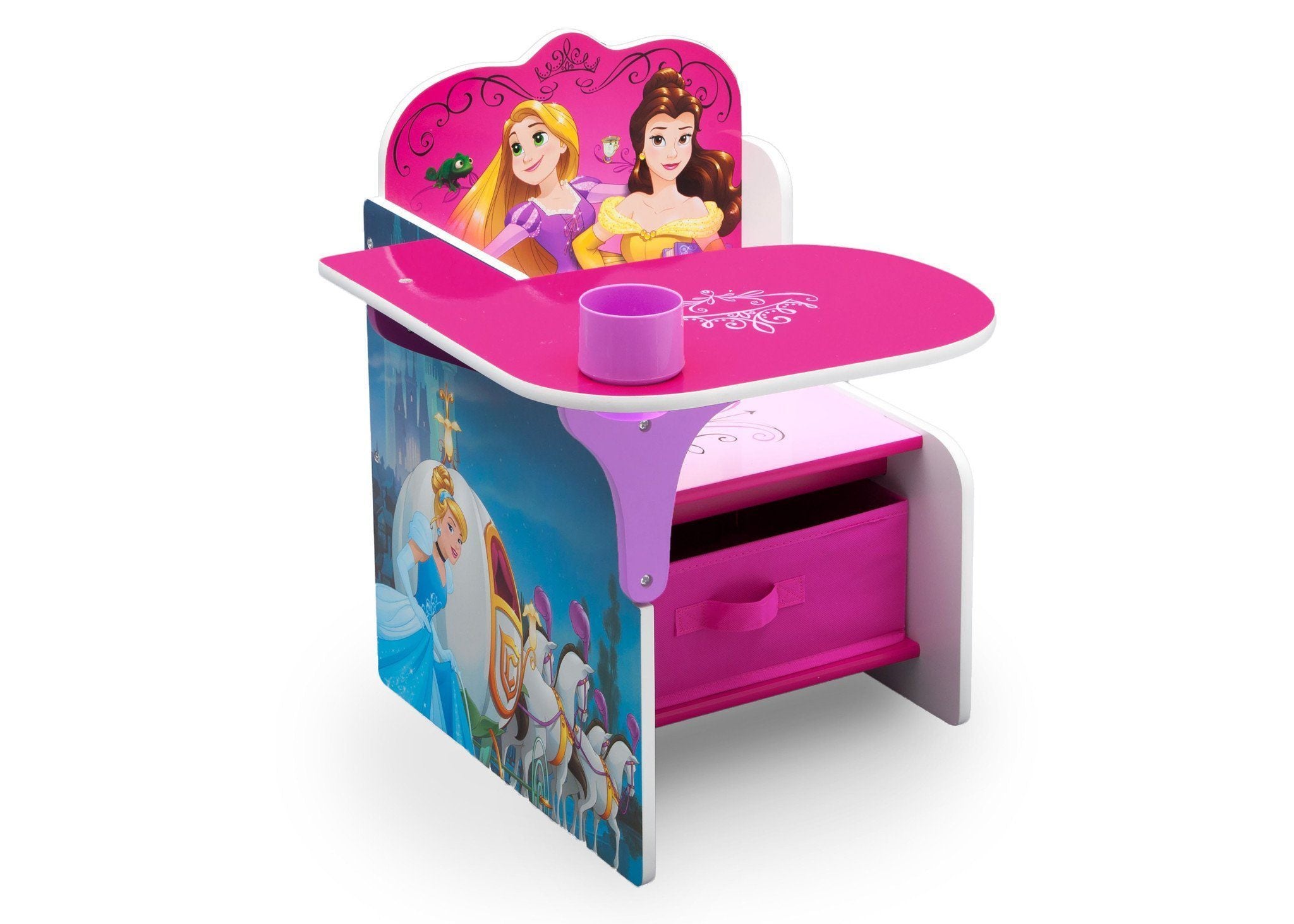 Princess Chair Desk with Storage Bin - Kids Study Table & Organizer for Girls Bedroom, Homework & Craft Activities
