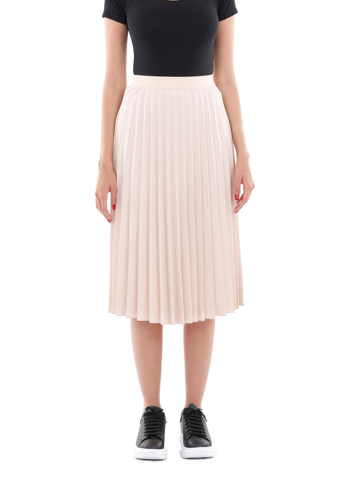 G-Line Women's Pleated Midi Skirt - High Waisted Knee Length Flowy Skirt for Work, Office & Casual Outfits | Perfect for Spring & Summer Fashion