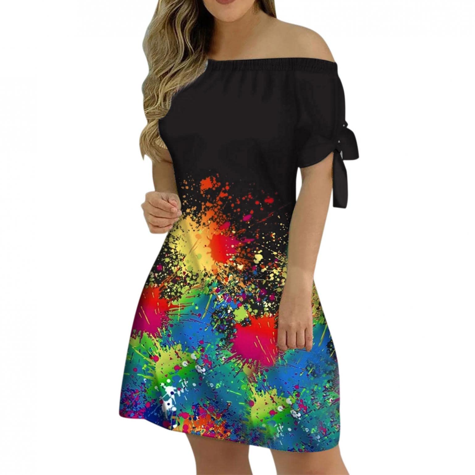 BAGELISE Women's Midi Dress - Flowy Summer Maxi Dress with Graphic Print, Tummy Control Beach Dress for Vacation | Perfect for Beach Getaways, Pool Parties & Casual Outings
