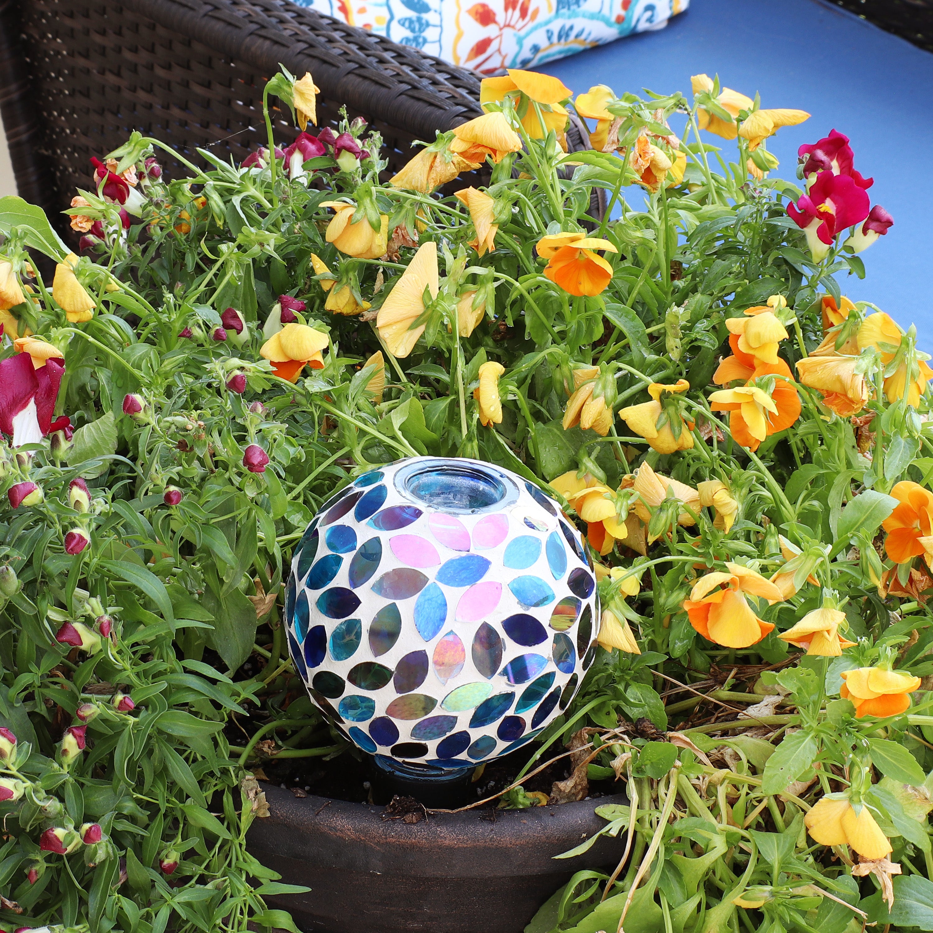 Sunnydaze Decorative Mosaic Glass Plant Watering Globe with Clay Spike - Self-Watering System for Indoor & Outdoor Potted Plants, Flowers, Herbs - Perfect for Vacation Care & Home Garden Decor