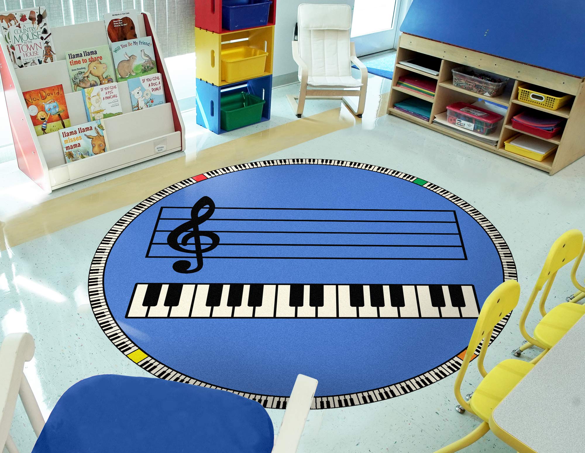 Joy Carpets Kid Essentials Music & Special Needs Play Along Rug - Blue with Piano Keys Design, 7'7