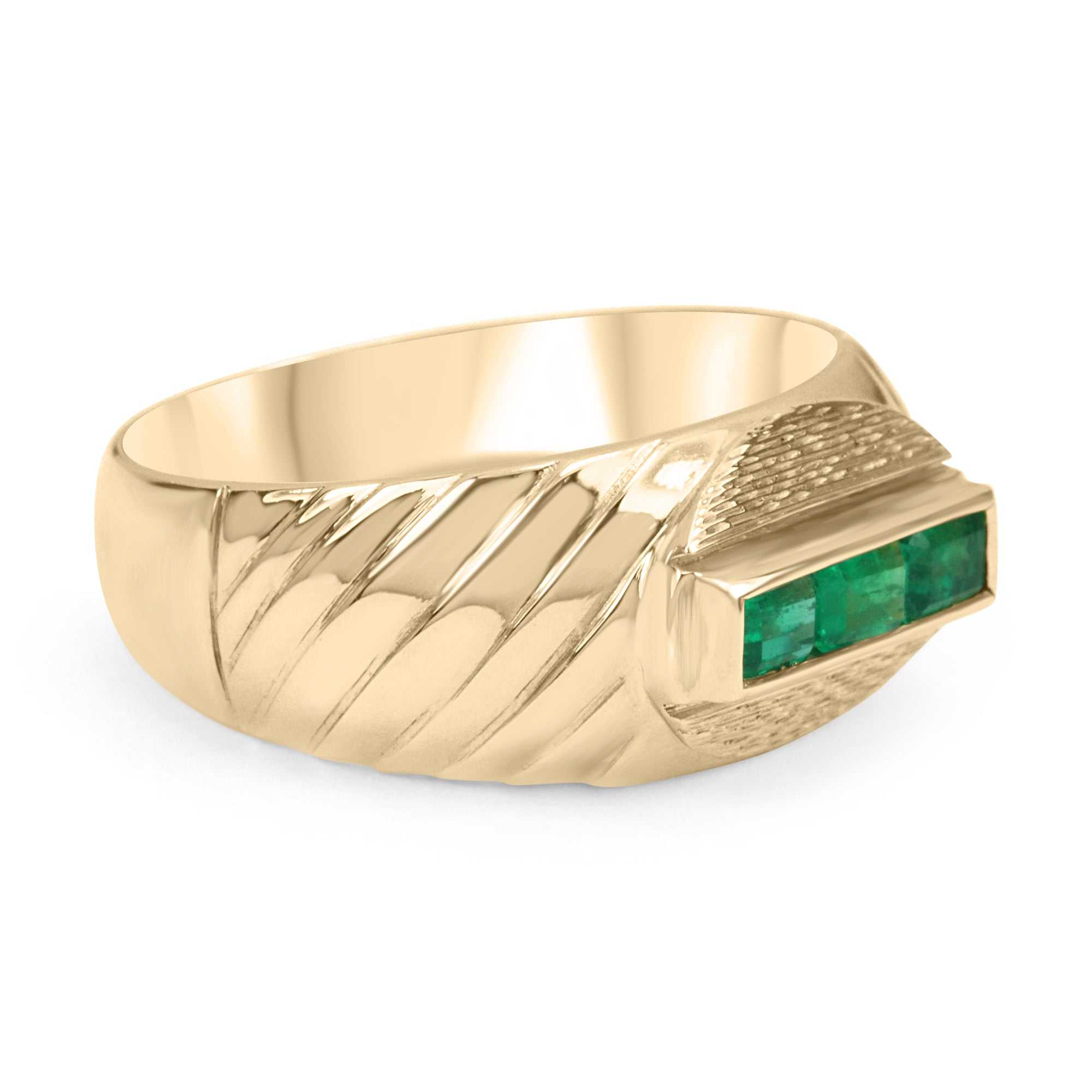 0.60tcw Deep Green Emerald Channel Set 14K Gold Men's Ring - Elegant Wedding Band, Anniversary Gift for Him, Perfect for Formal Occasions & Special Events