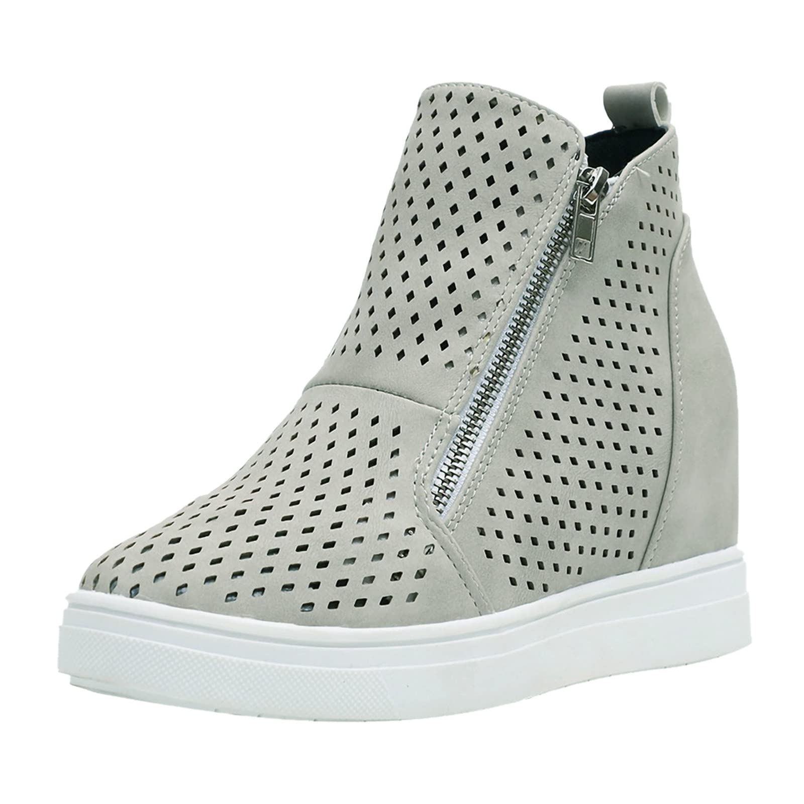 Women's Air Wedge Boots - Comfortable Wide Width Round Toe Ankle Boots with Hollow Wedge Heel & Side Zipper | Perfect for Casual Outfits, Work & Night Out