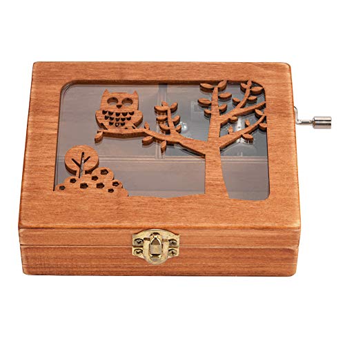 Wooden Hand Crank Music Box - Elegant Owl Design Birthday Gift for Kids, Unique Craft Present for Christmas & Baby Showers | Perfect for Nursery Decor, Wedding Favors & Special Occasions